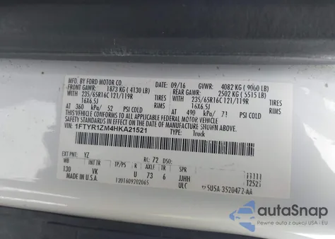 2017 Ford Transit-250 from USA, damaged, VIN 1FTYR1ZM4HKA21521